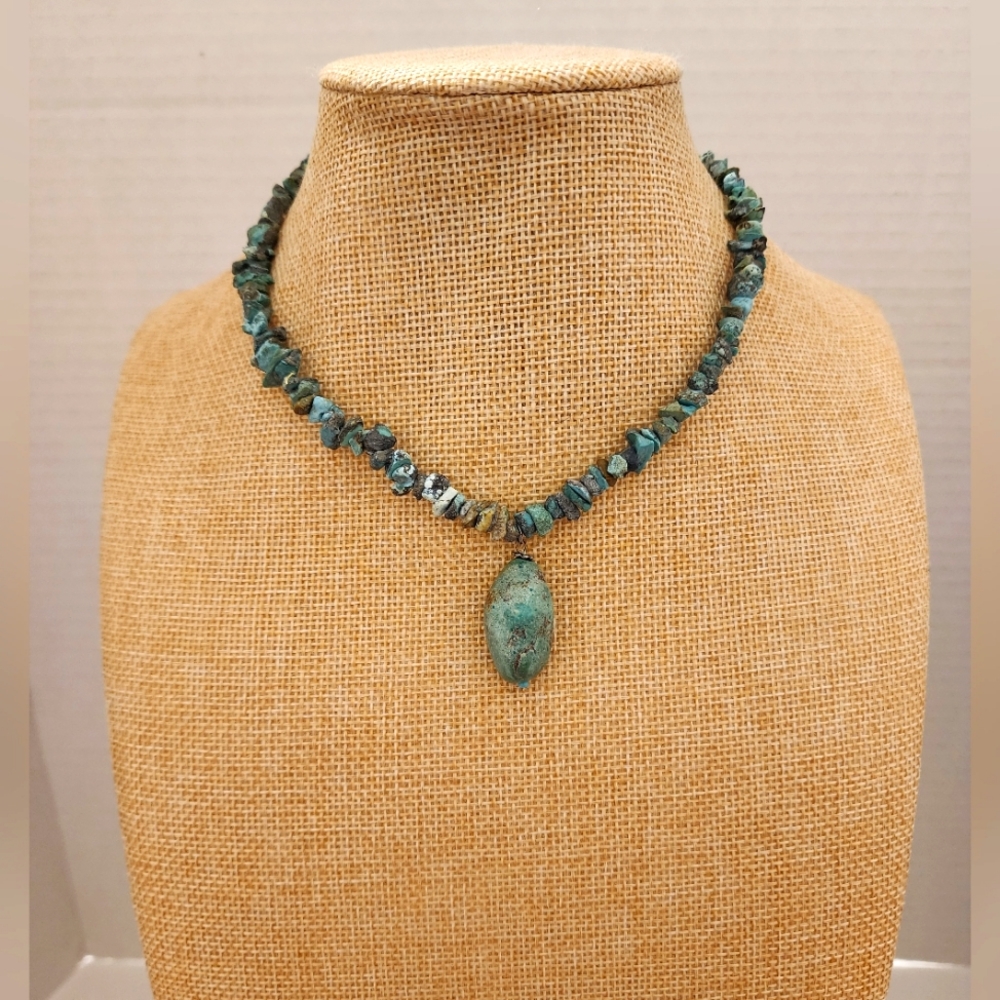 Genuine Tumbled Turquoise Stone Necklace